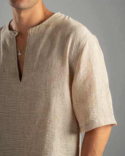 Beige V Linen Shirt