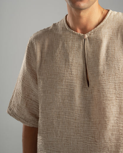 Beige V Linen Shirt