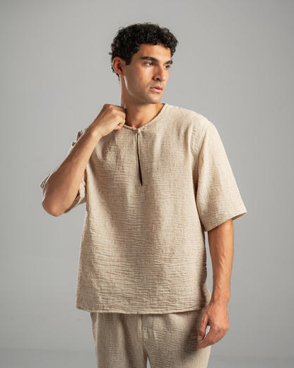 Beige V Linen Shirt