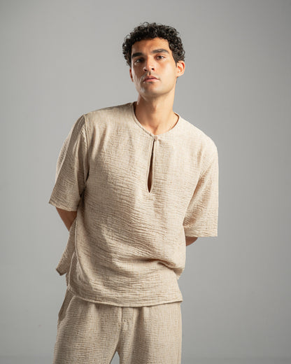 Beige V Linen Shirt