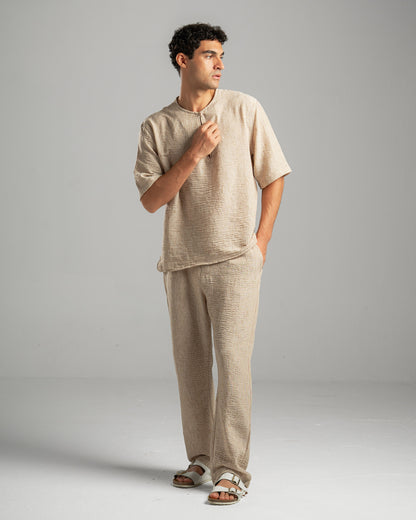 Beige V Linen Shirt