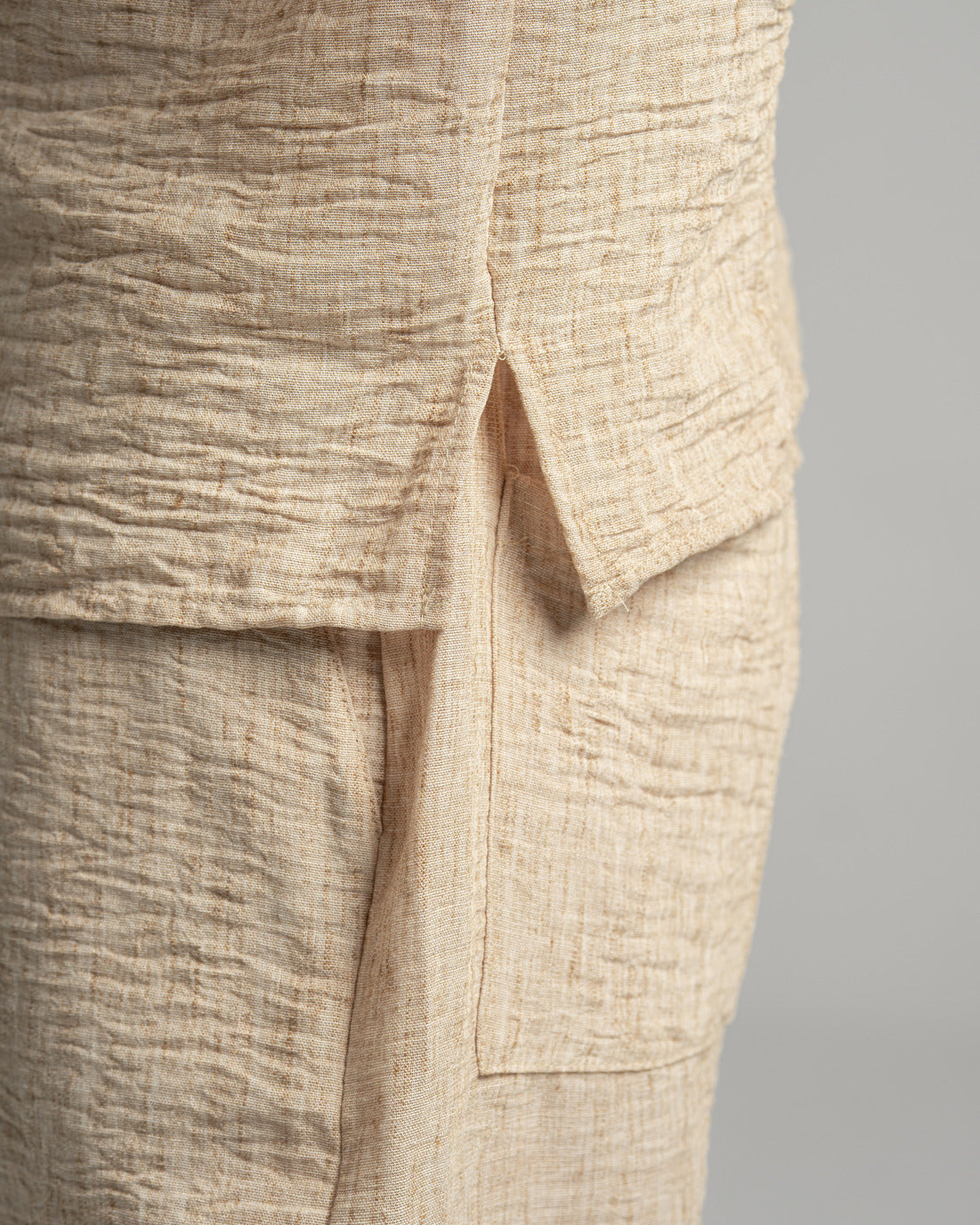 Beige V Linen Shirt