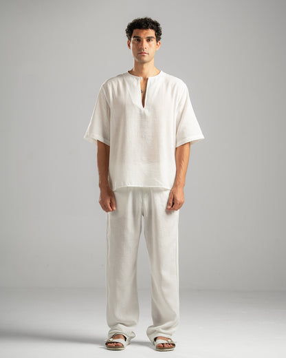 White V Linen Shirt