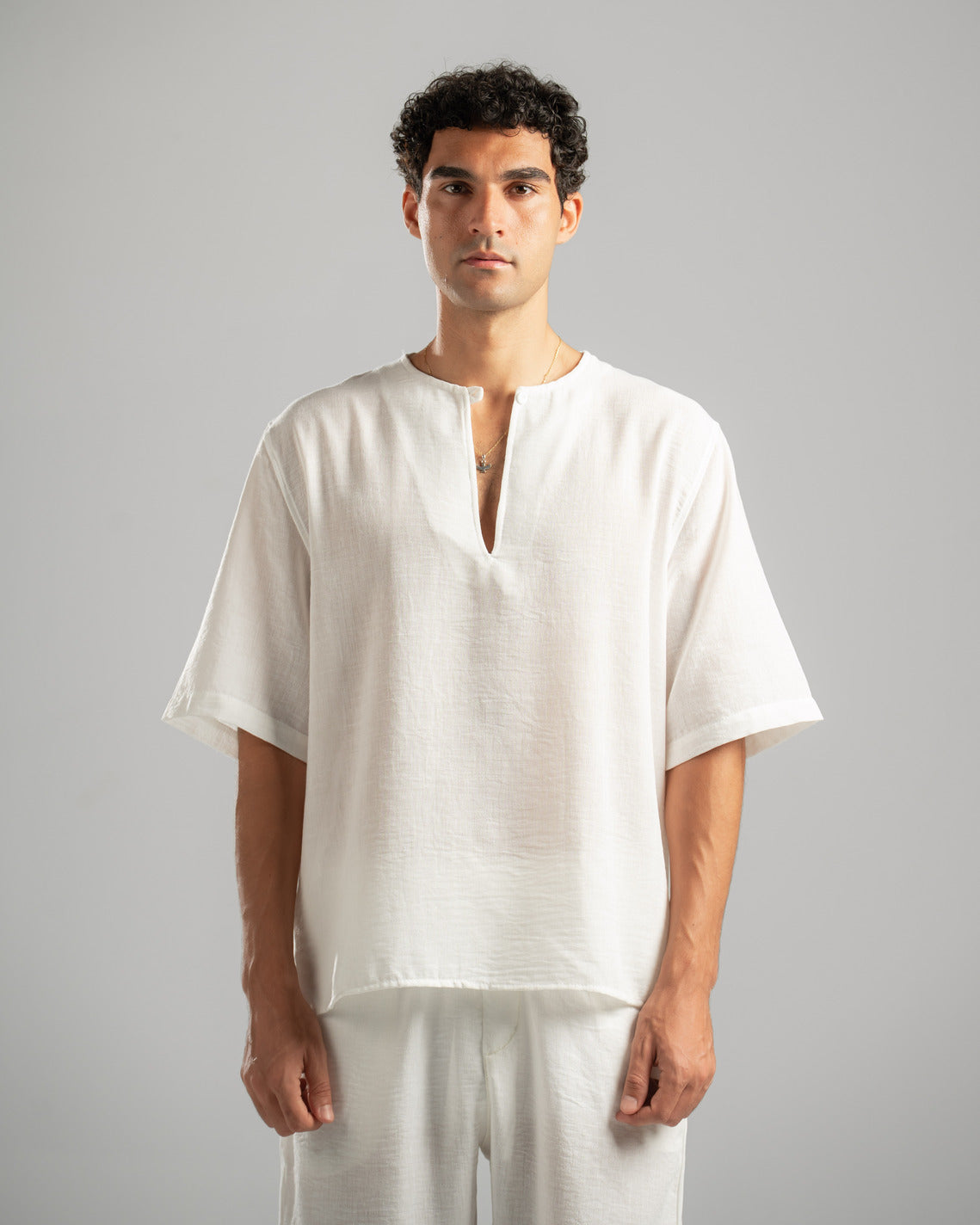 White V Linen Shirt