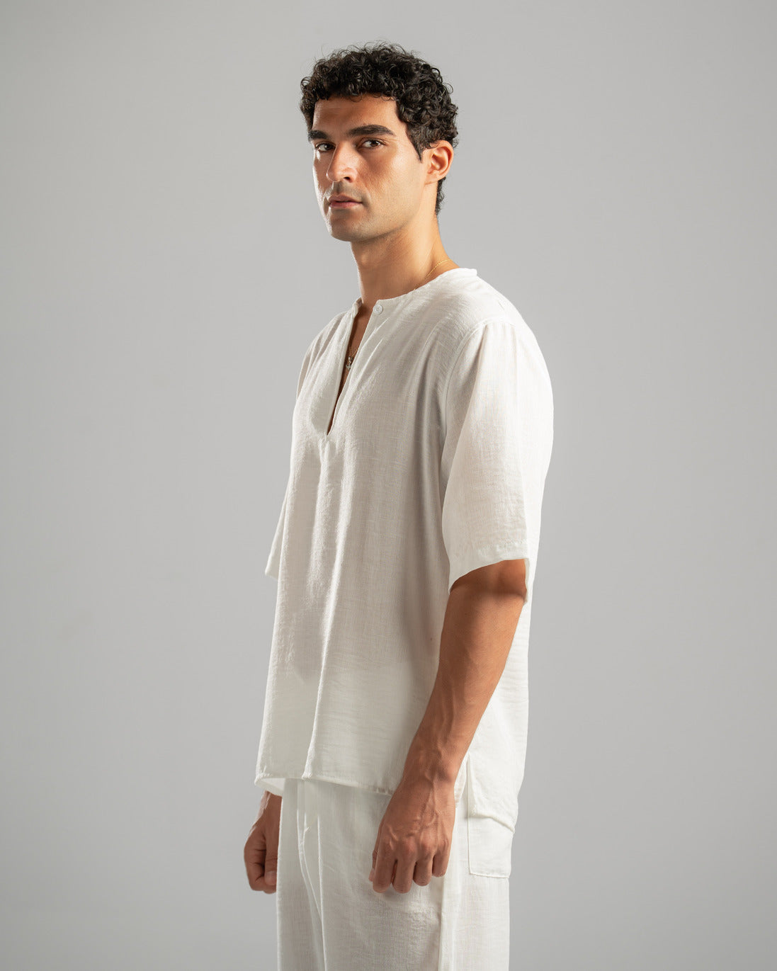 White V Linen Shirt