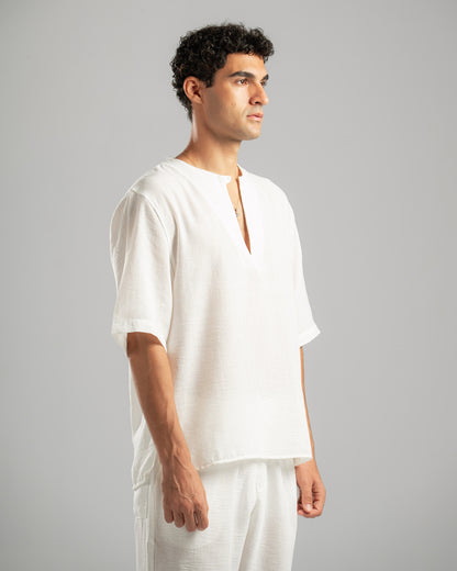White V Linen Shirt