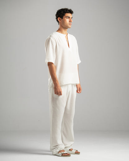 White V Linen Shirt