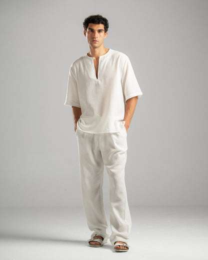 White V Linen Shirt
