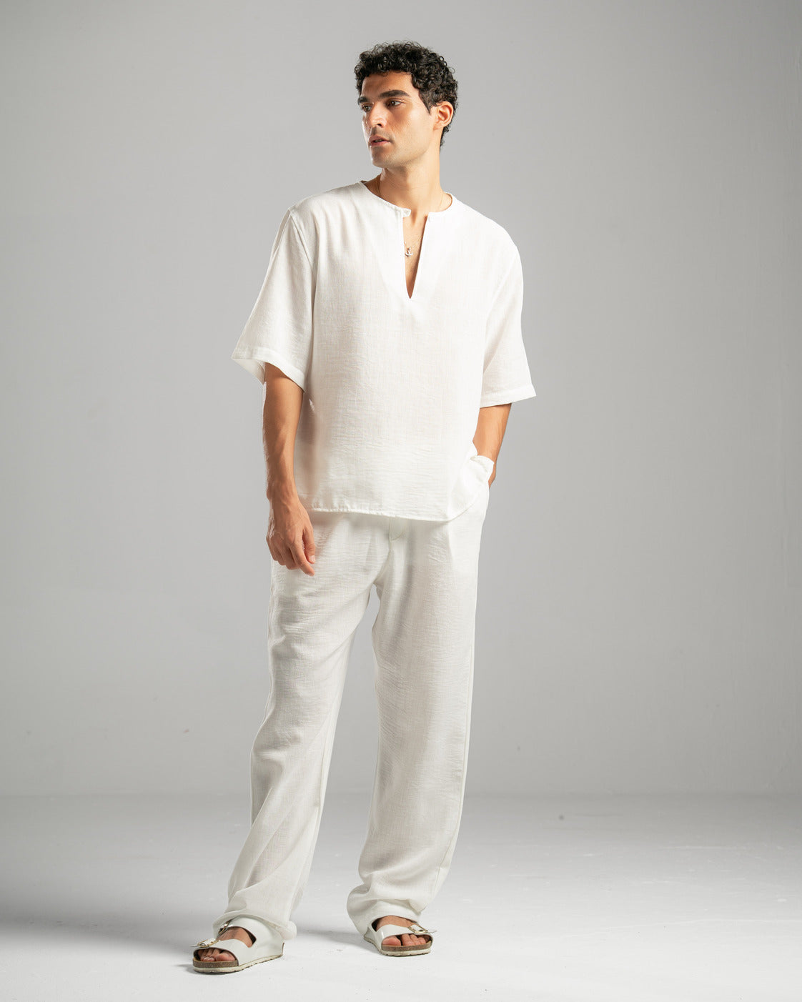 White V Linen Shirt