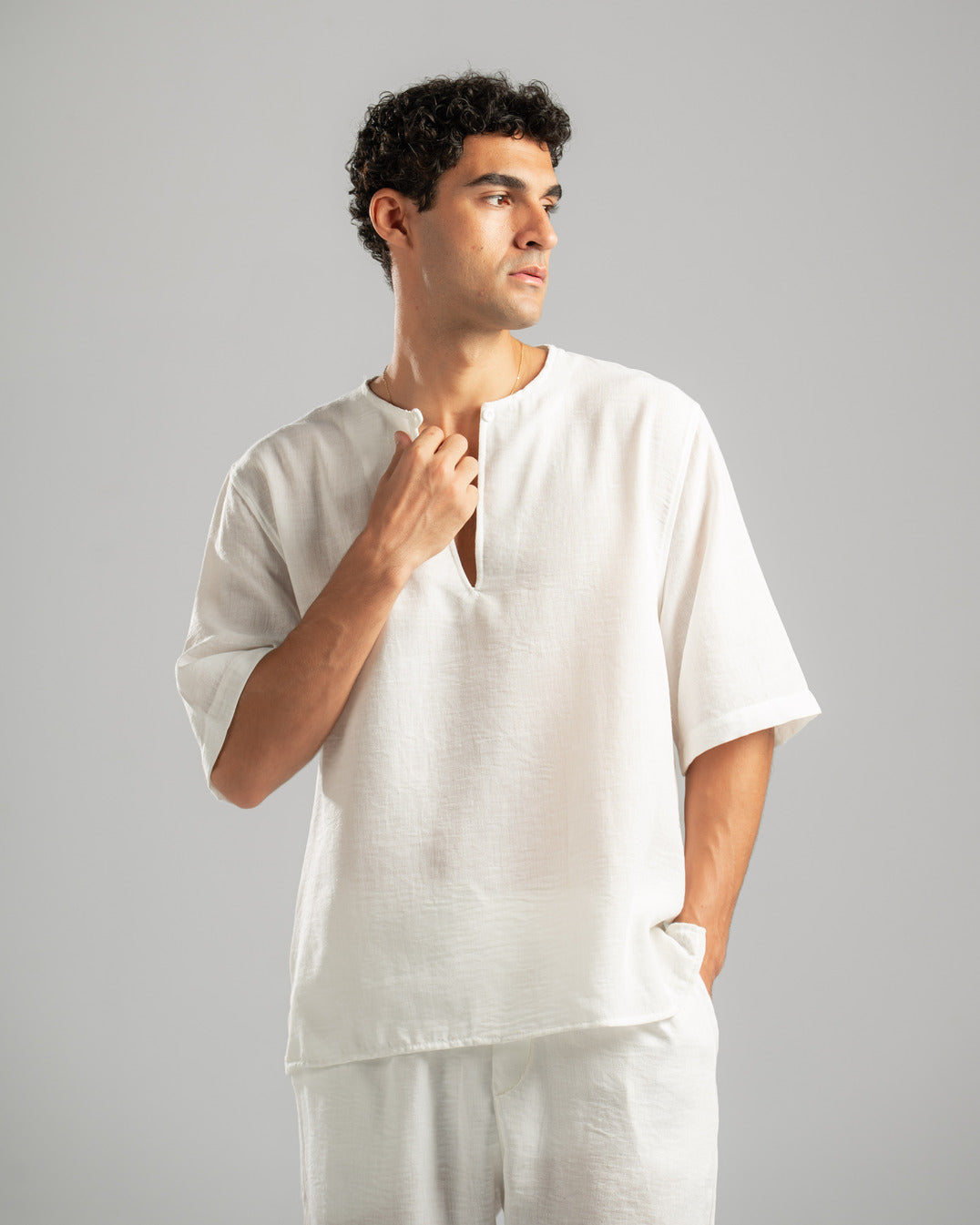 White V Linen Shirt