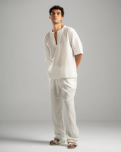 White V Linen Shirt