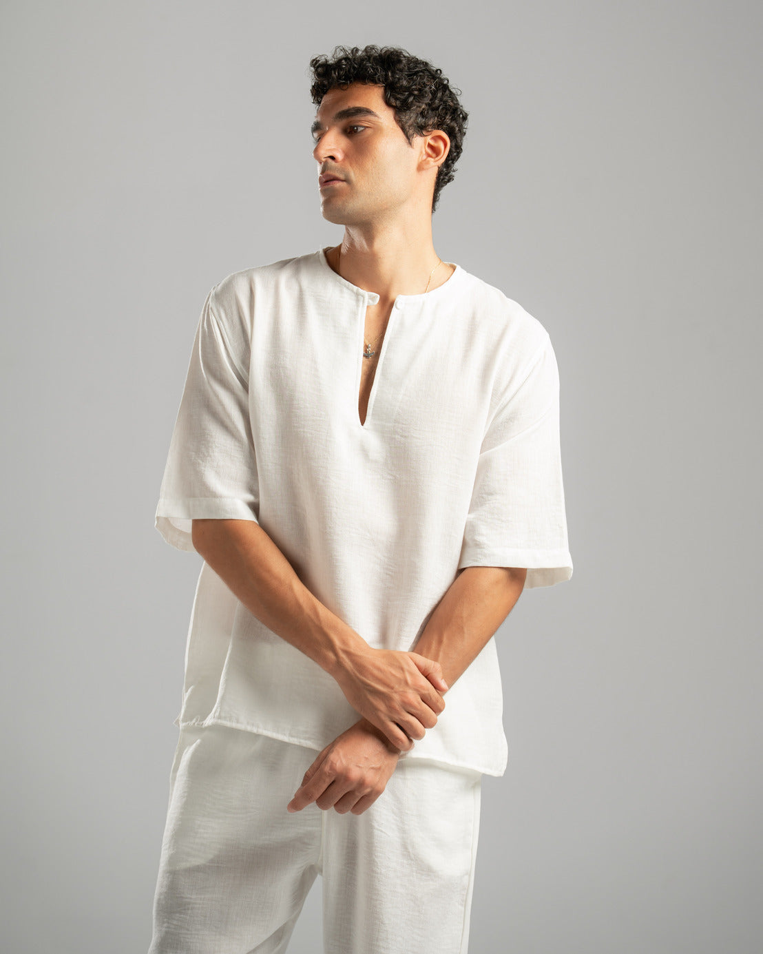 White V Linen Shirt