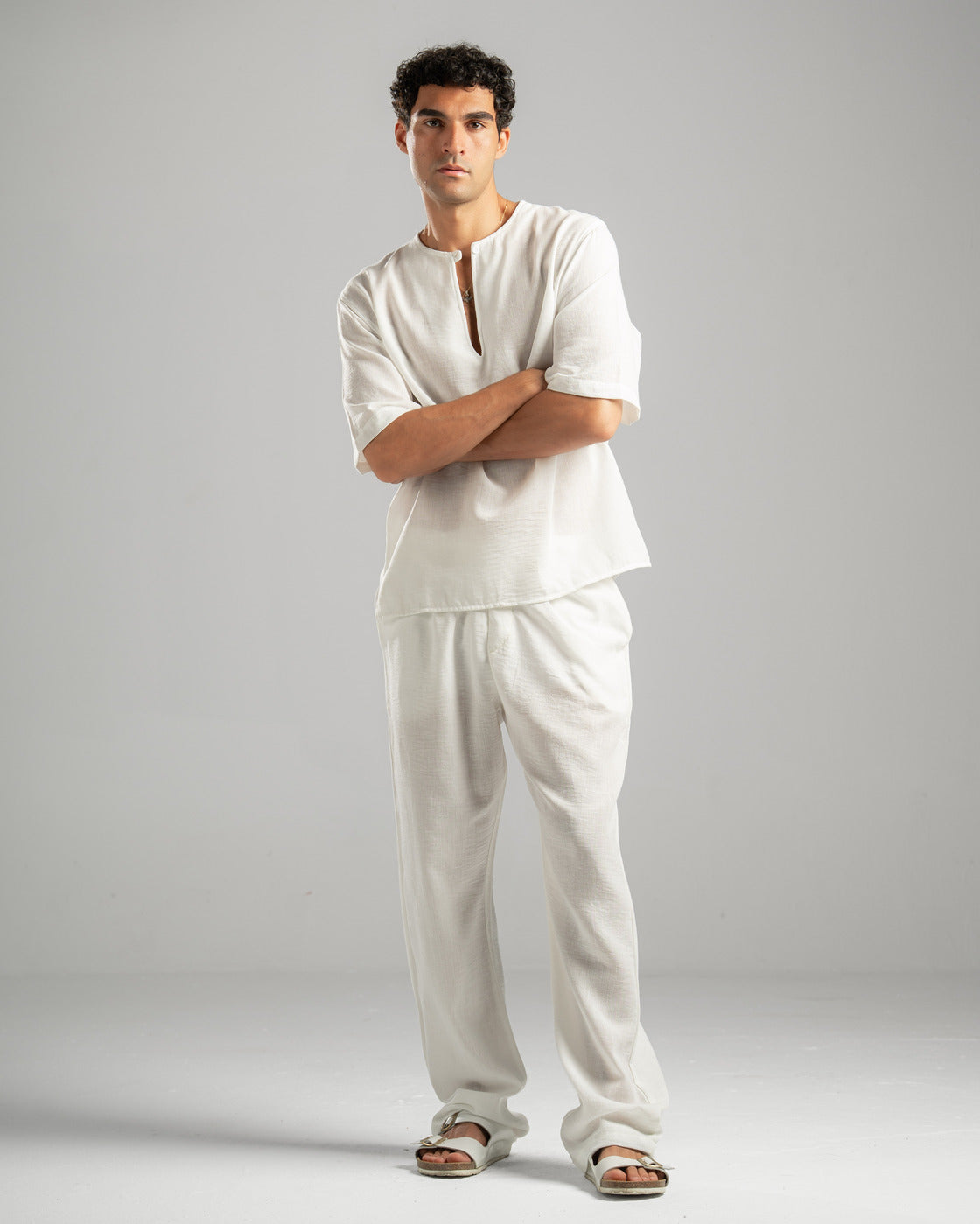 White V Linen Shirt