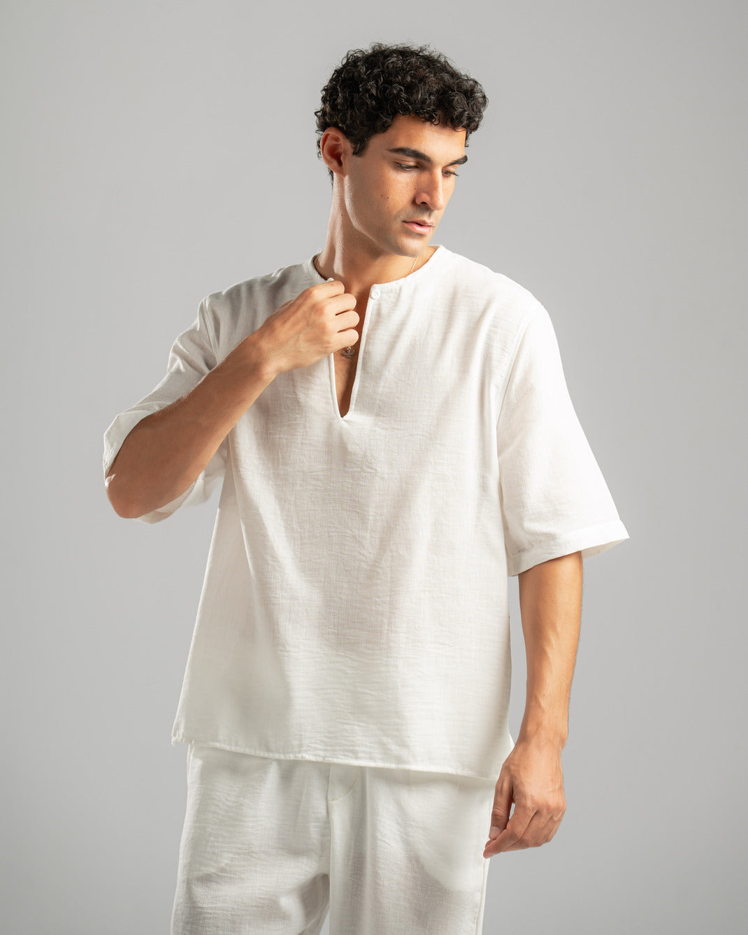 White V Linen Shirt