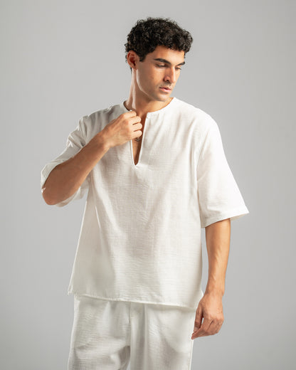 White V Linen Shirt