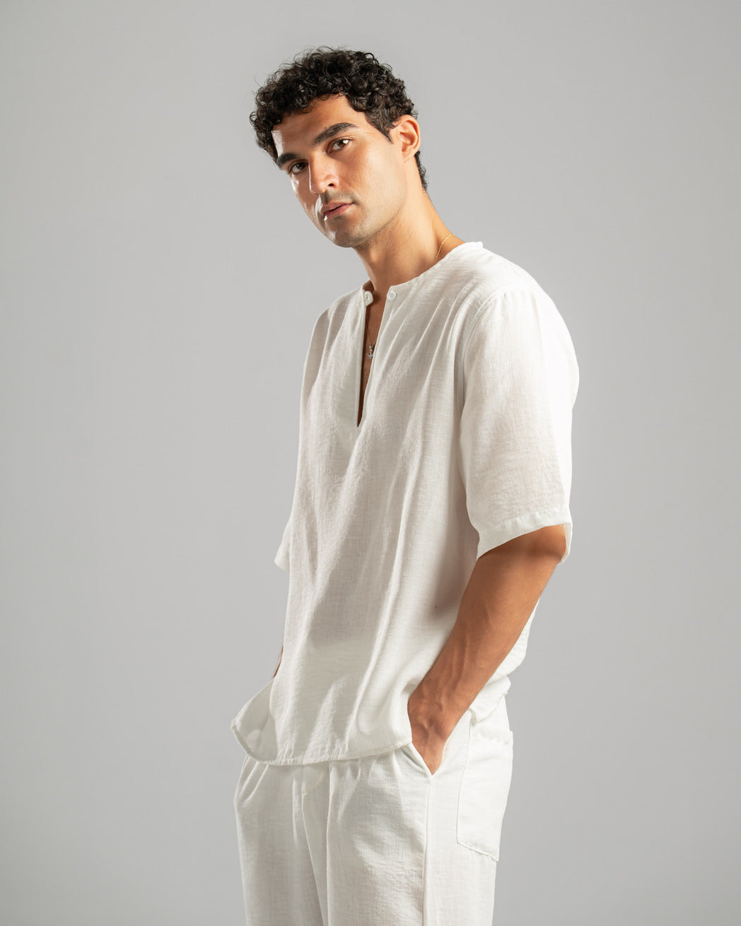 White V Linen Shirt