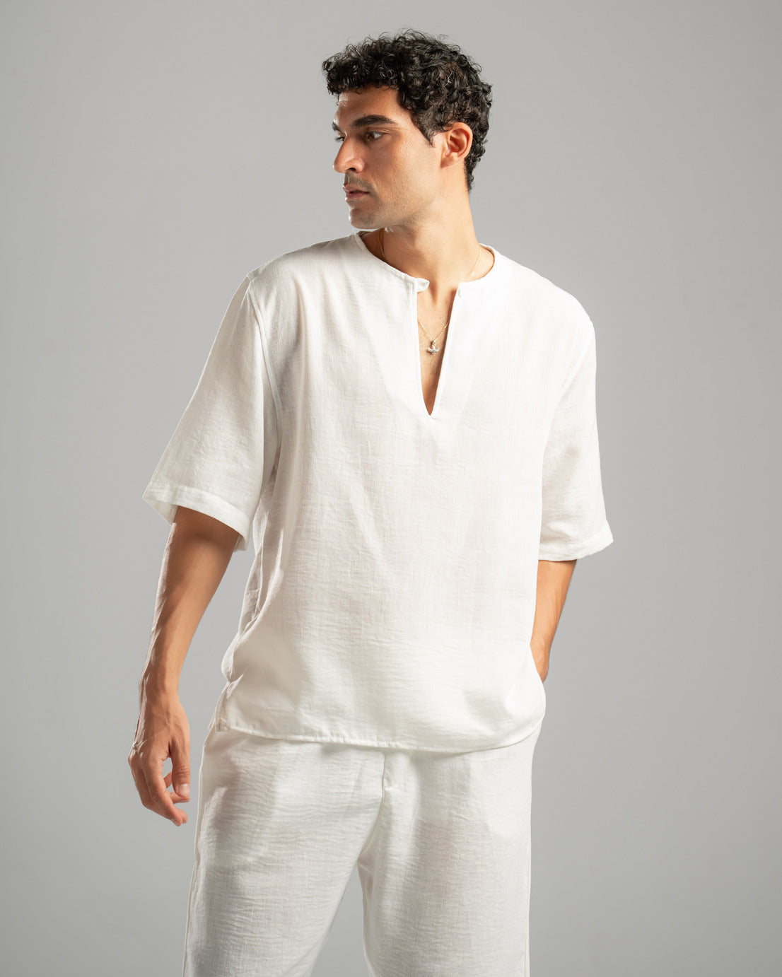 White V Linen Shirt