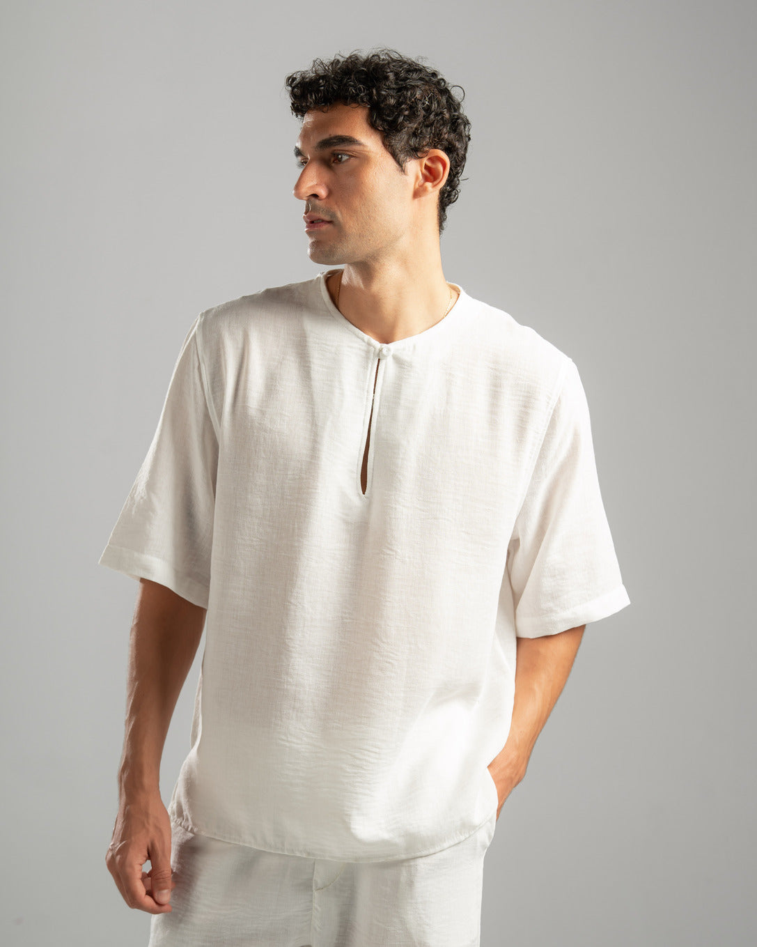 White V Linen Shirt