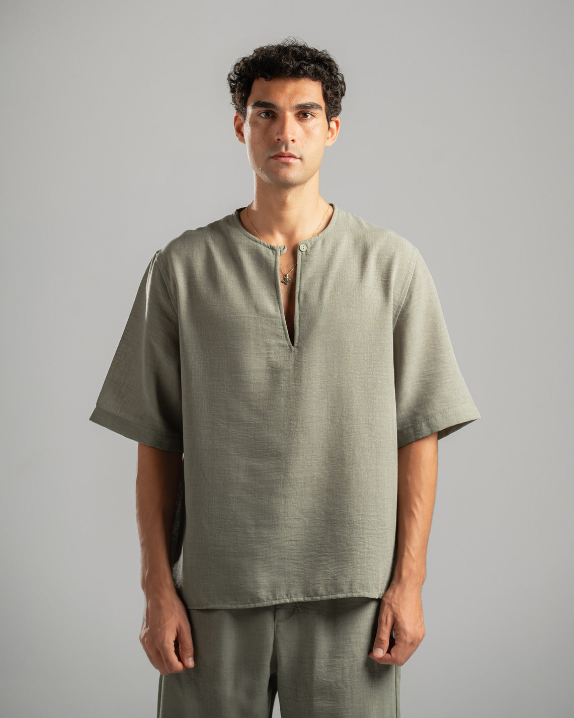 Olive V Linen Shirt