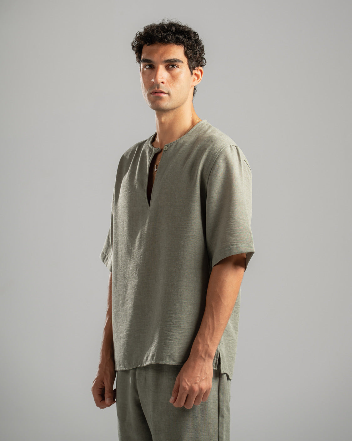 Olive V Linen Shirt