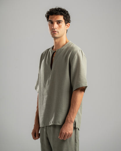 Olive V Linen Shirt