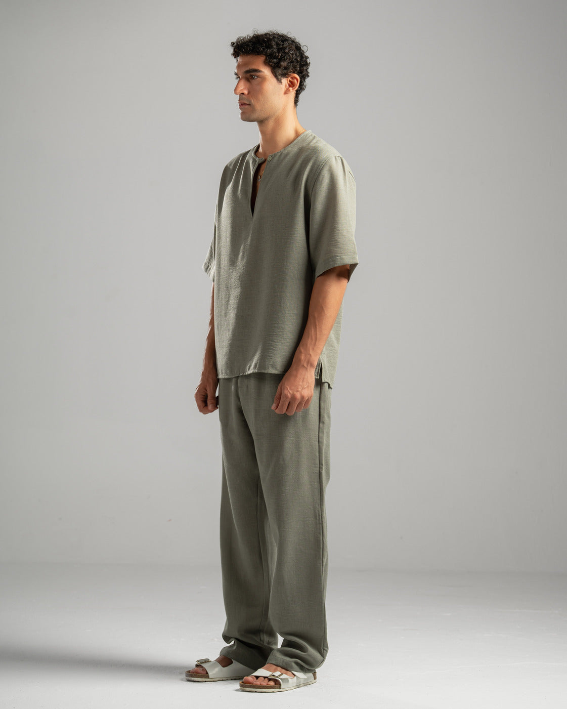 Olive V Linen Shirt