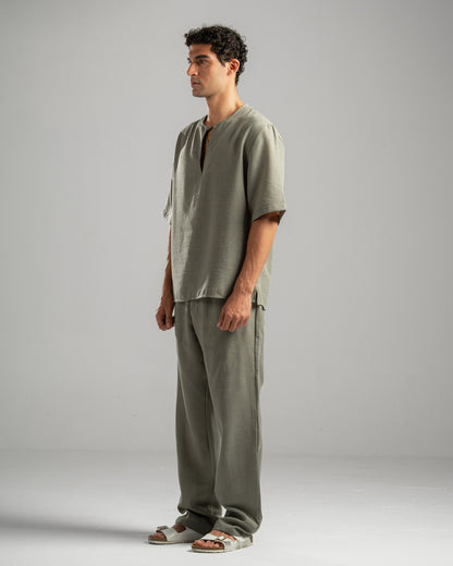 Olive V Linen Shirt