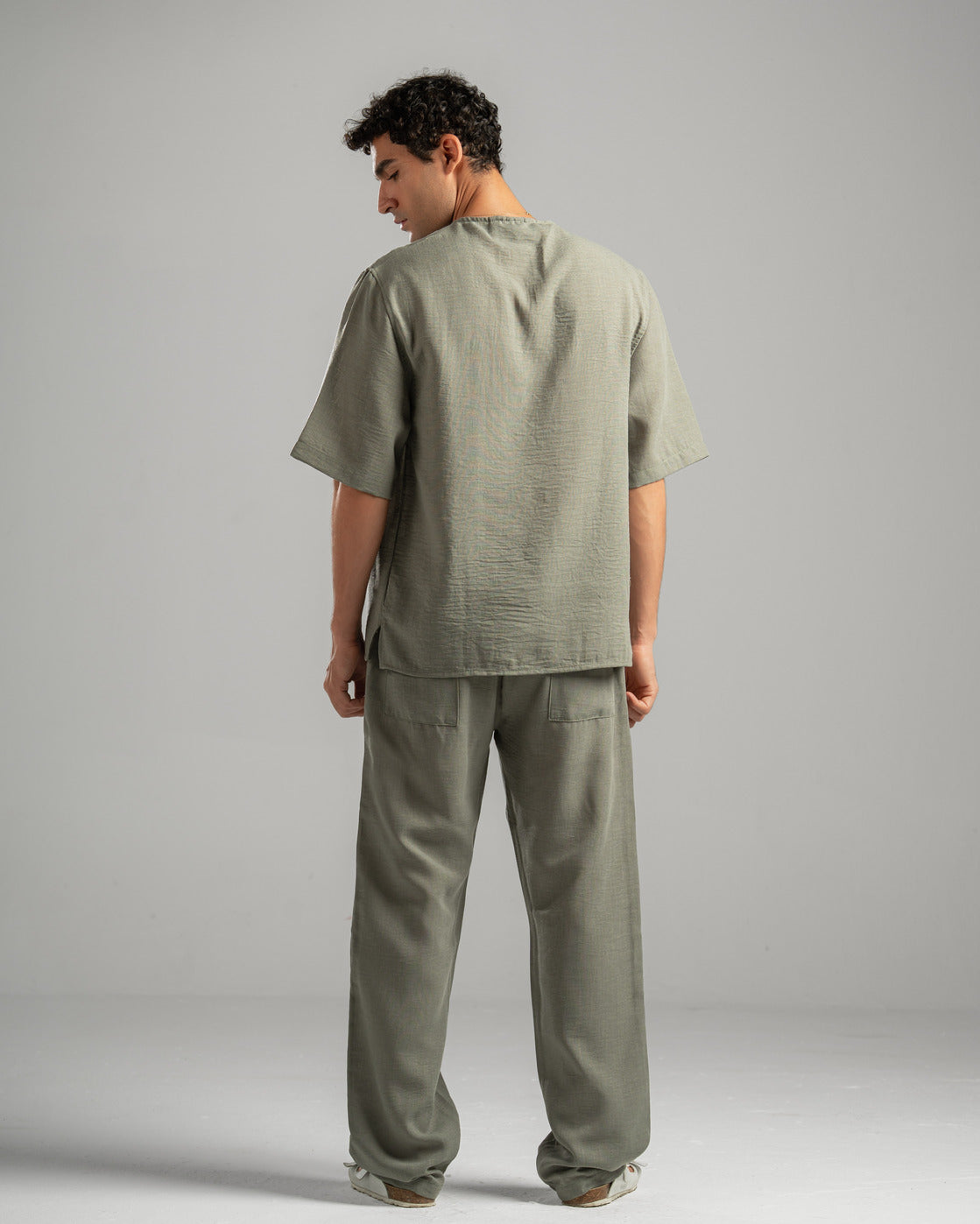 Olive V Linen Shirt