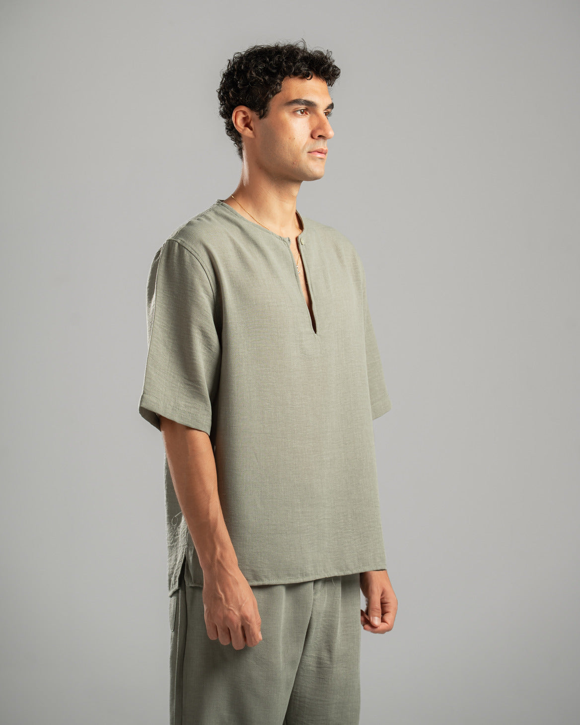Olive V Linen Shirt
