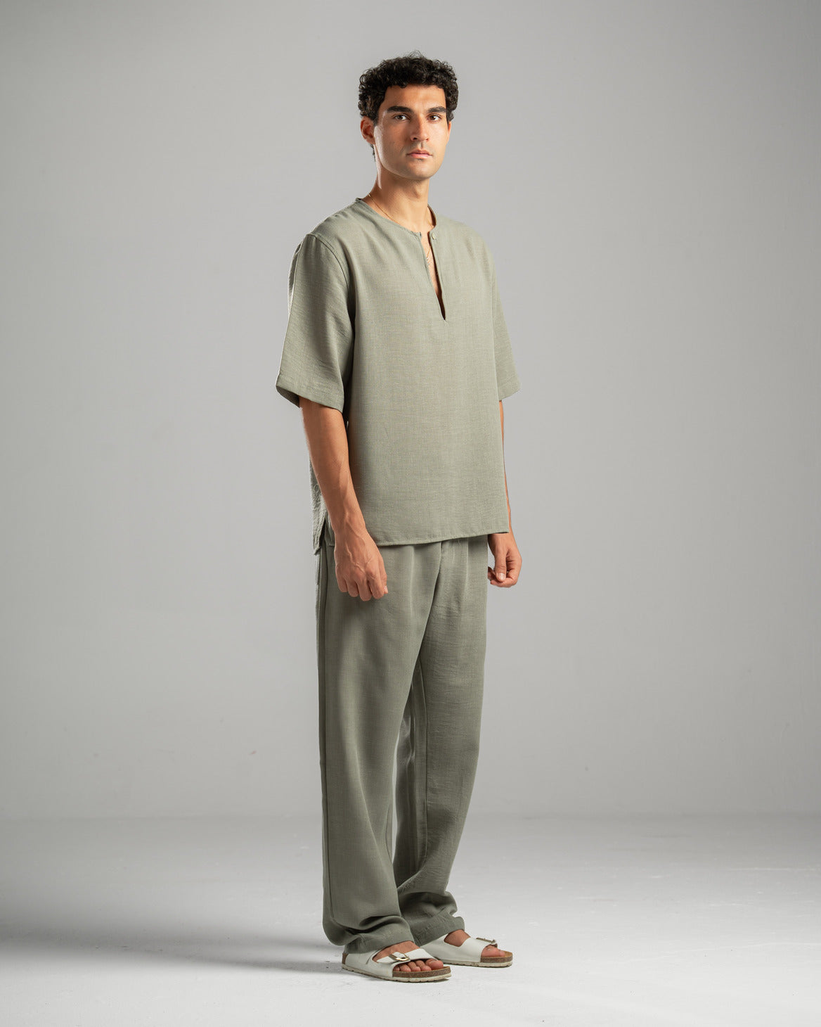 Olive V Linen Shirt