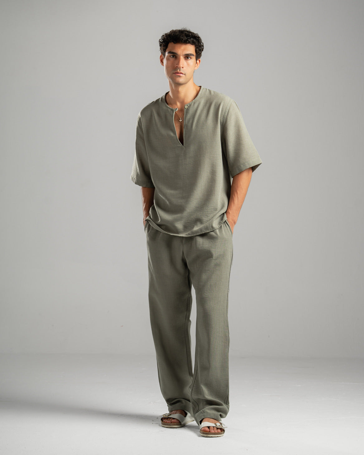 Olive V Linen Shirt