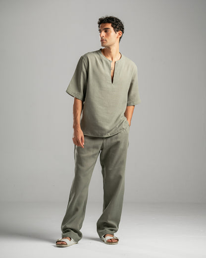 Olive V Linen Shirt