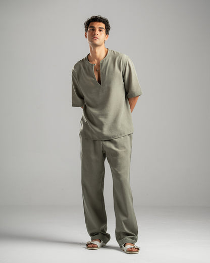 Men Linen Pants in Olive