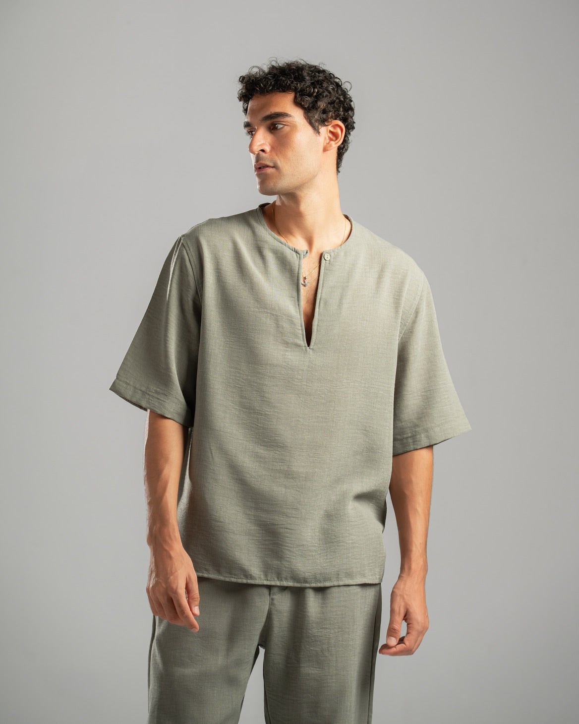 Olive V Linen Shirt