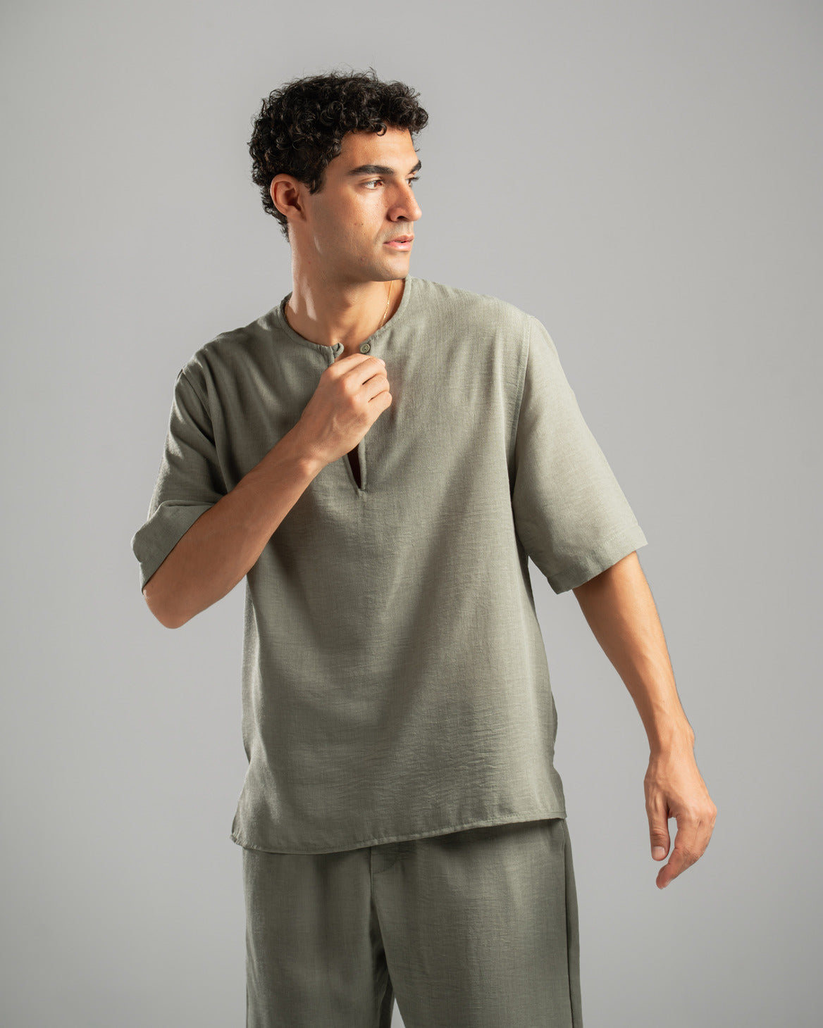 Olive V Linen Shirt