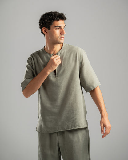 Olive V Linen Shirt
