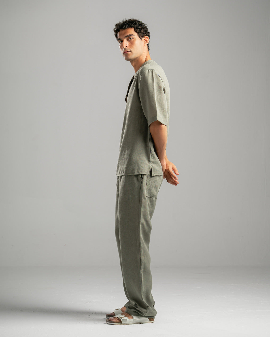 Olive V Linen Shirt