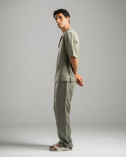 Olive V Linen Shirt