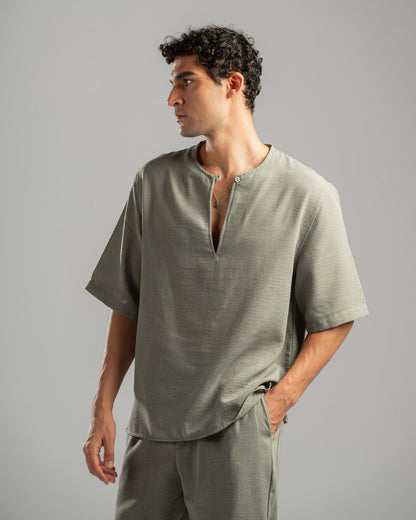 Olive V Linen Shirt