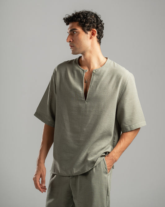 Olive V Linen Shirt
