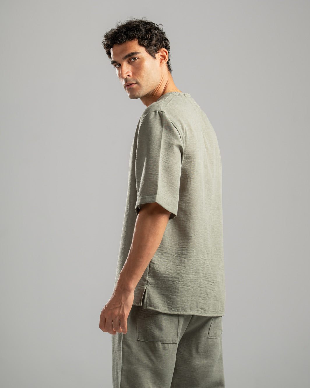 Olive V Linen Shirt