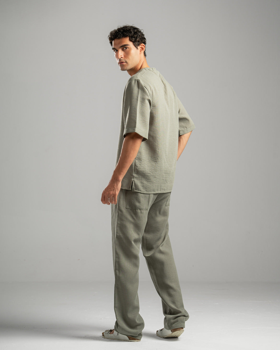 Olive V Linen Shirt