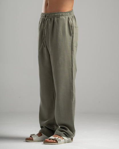Men Linen Pants in Olive