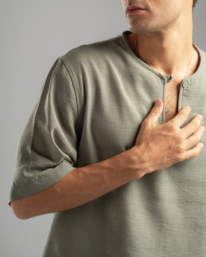 Olive V Linen Shirt
