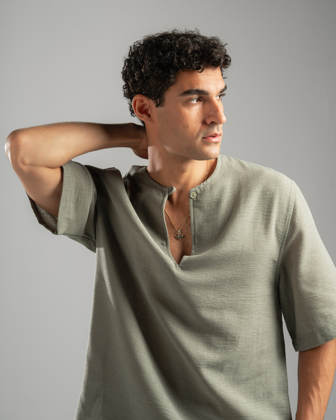 Olive V Linen Shirt