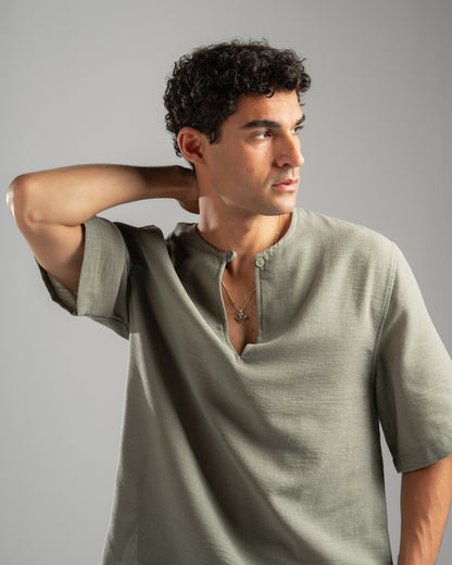 Olive V Linen Shirt