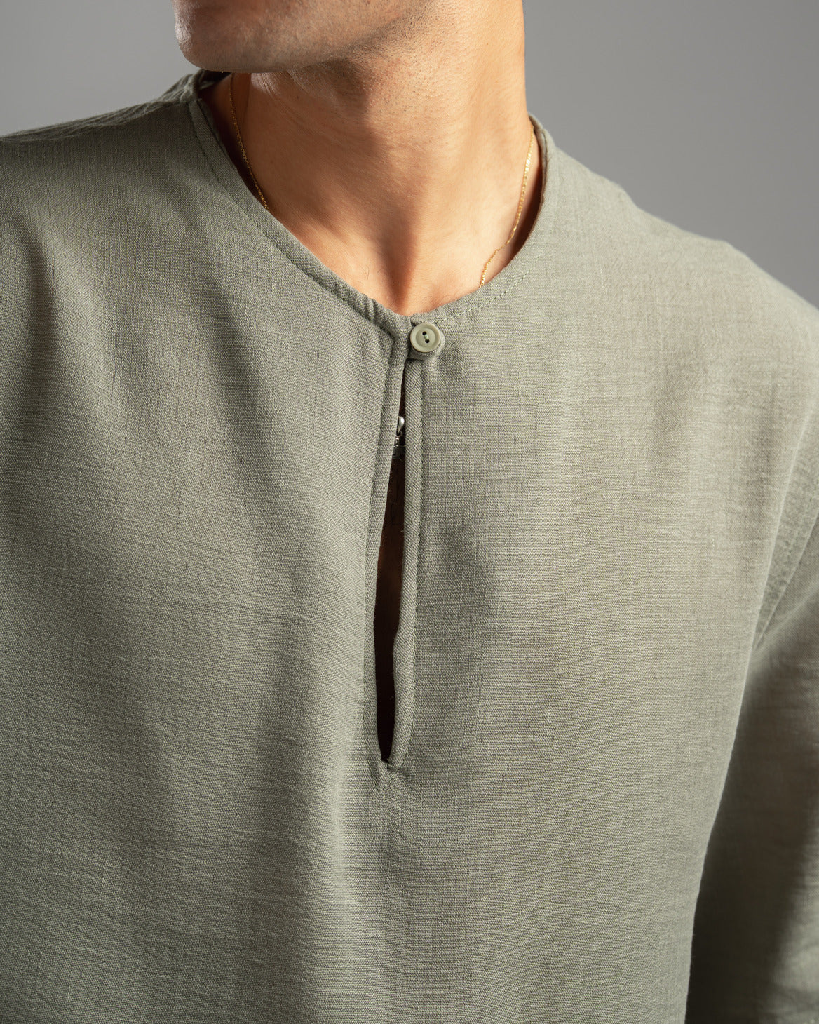 Olive V Linen Shirt