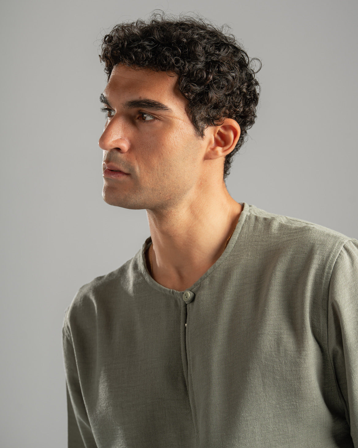Olive V Linen Shirt