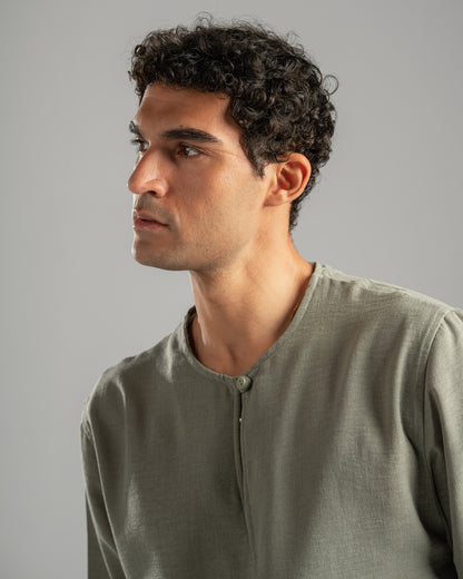 Olive V Linen Shirt