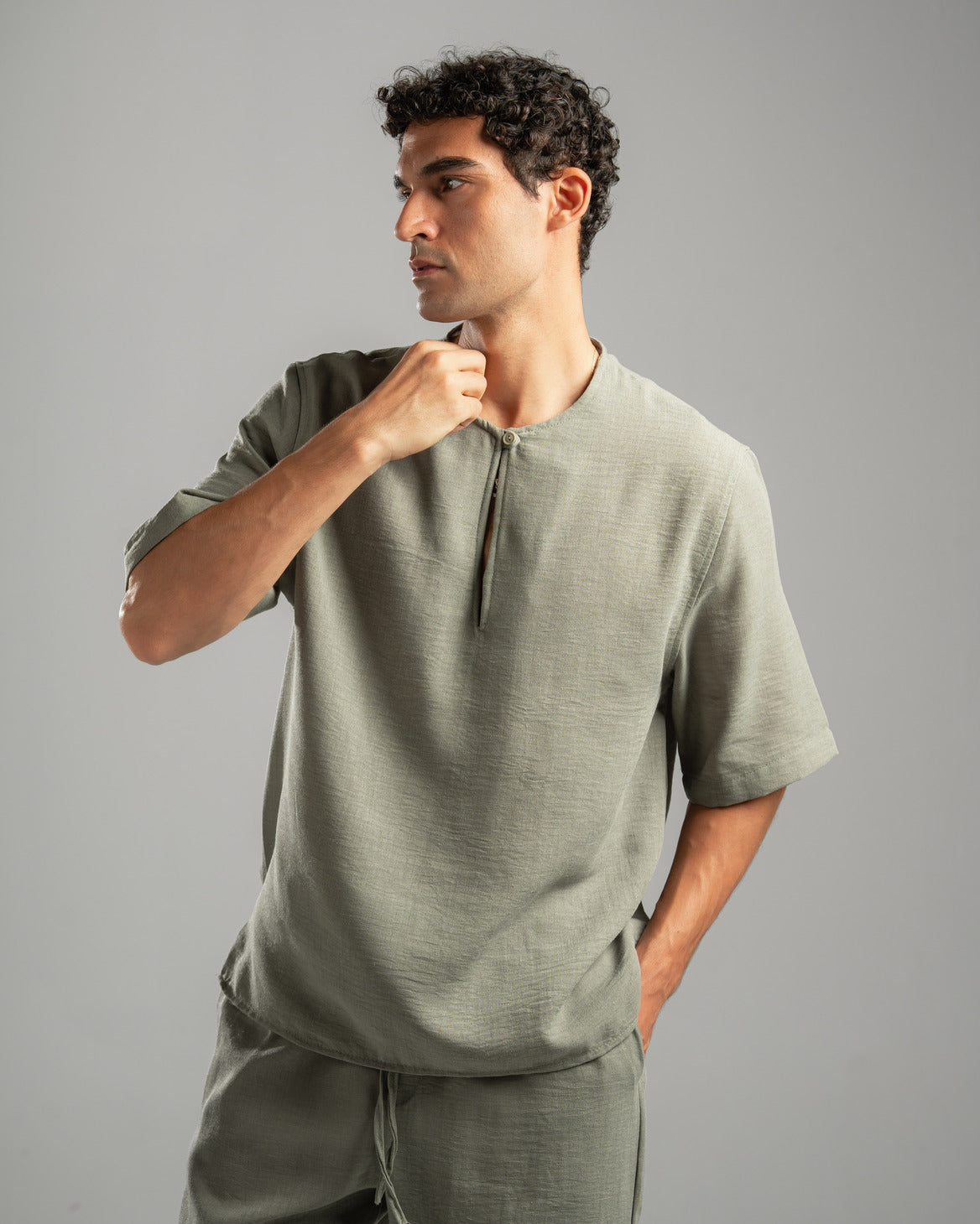 Olive V Linen Shirt